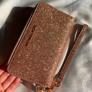 Michael Kors Rose Gold Glitter Wristlet/Wallet